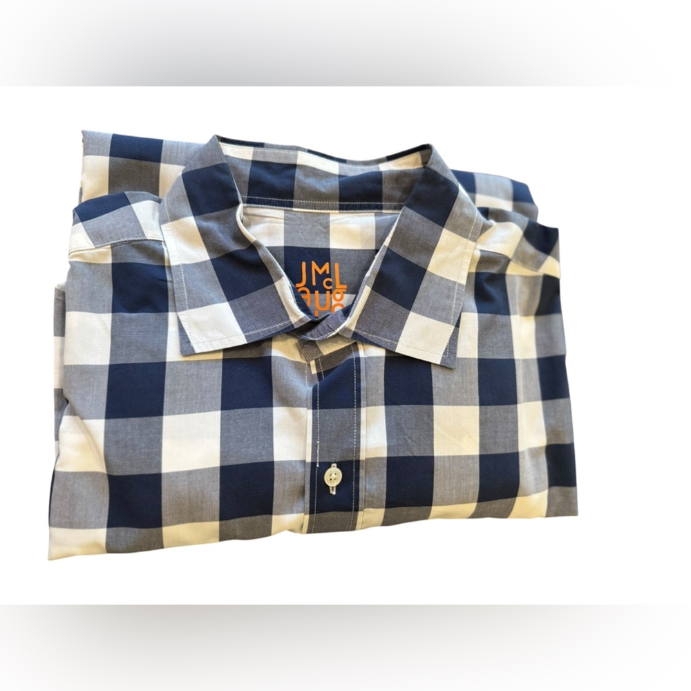 J McLaughlin Blue and White Plaid Men's Casual Shirt Size Large
